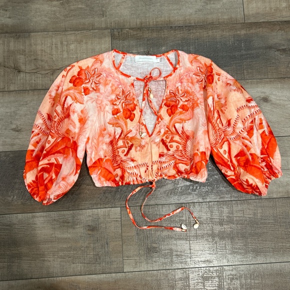 Zimmermann Lyre cropped shell embellished blouse in palm print - Picture 4 of 8